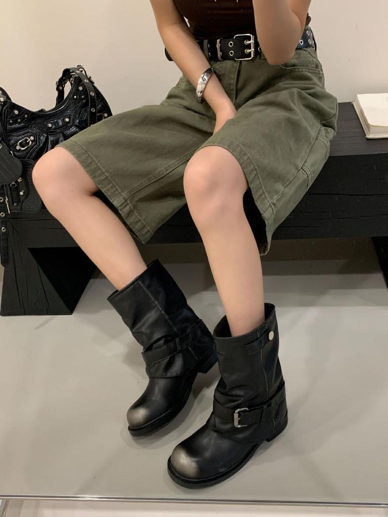 Square Head Polished High Boots Light Luxury Niche Retro 2025 Autumn and Winter New Thick Heel Short Boots Niche Women's Boots