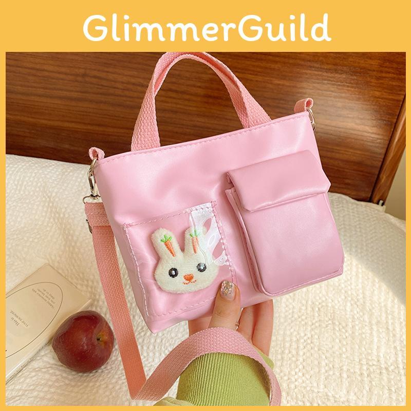 Solid Color Simple With Cute Cartoon Rabbit Decoration Children Bag Shoulder