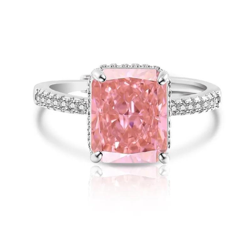 Main Stone 8 * 10MM Rectangle Color Ice Flower Cut High Carbon Diamond 925 Sterling Silver Light Luxury Fashion Women's Ring
