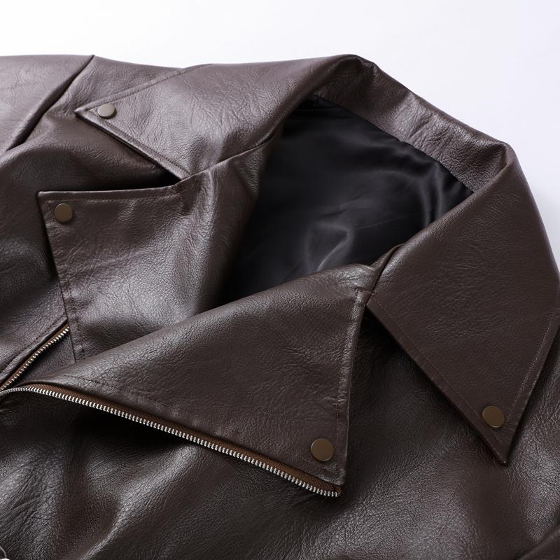 Zipper Lapel Lace-up Loose Leather Jacket Women's Motorcycle Style Short Jacket Fashion Streetwear Autumn 2025