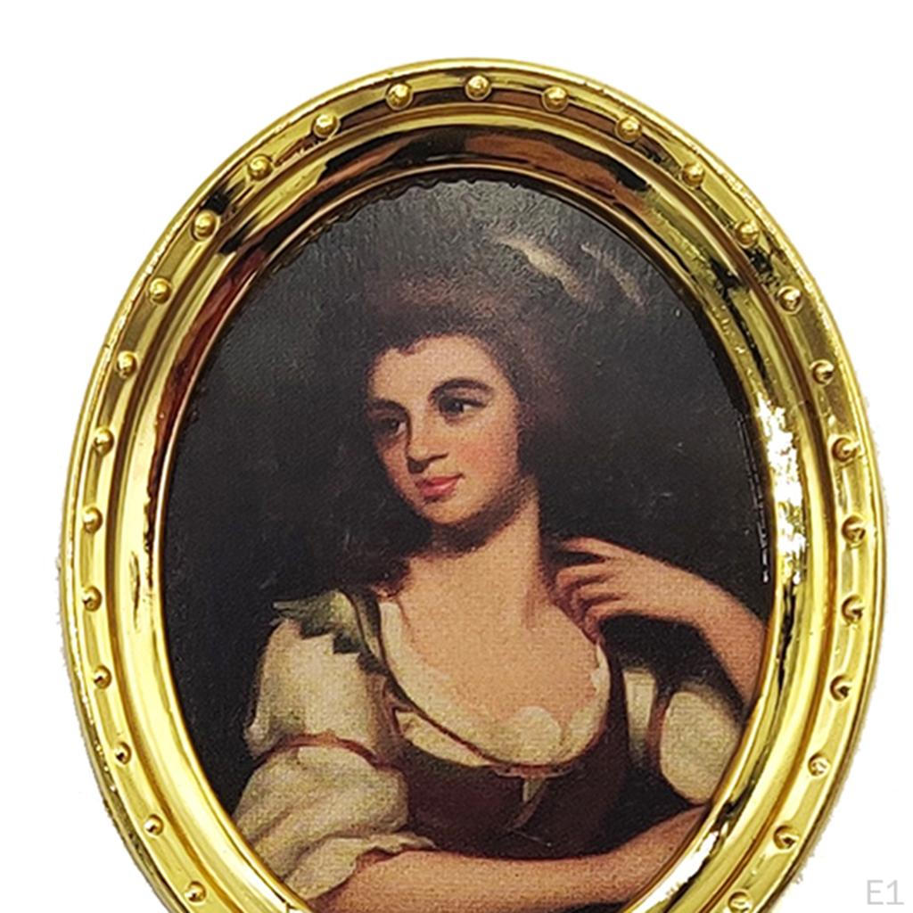 Golden Metal Picture Oil Painting 1:12 Scale Miniature Doll House Furniture Bedroom Living Room