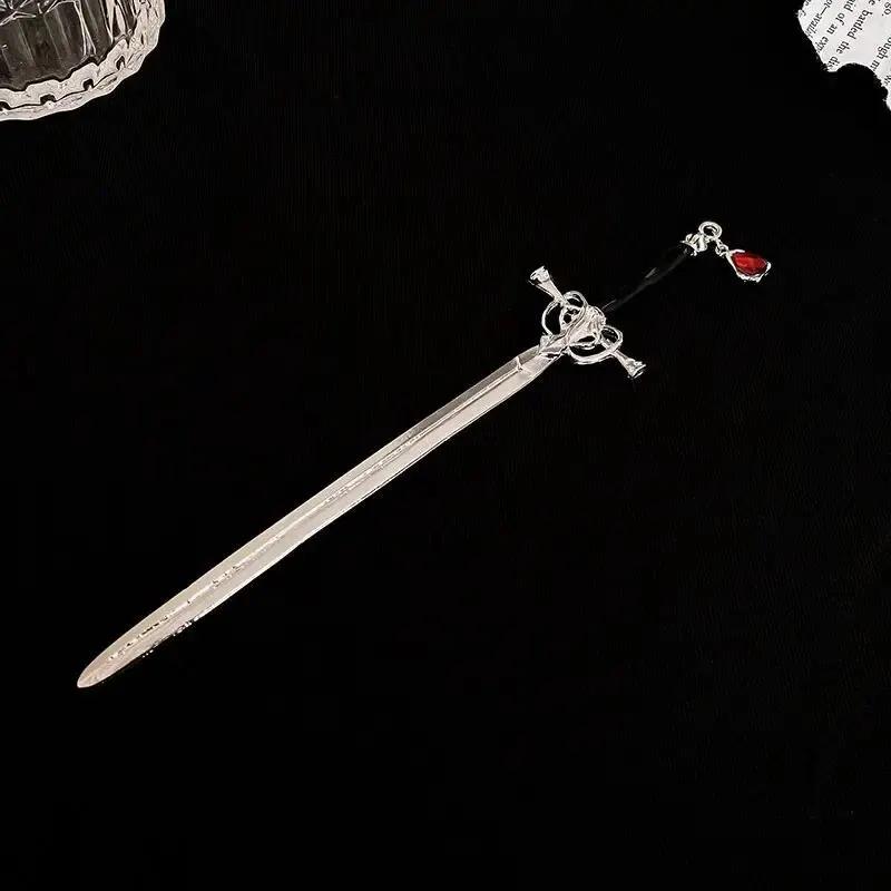 Black Silver Color Imperial Sword Metal Style Hair Sticks for Women Vintage Ruby Ponytail Girls Updo Pins Hairstyle Accessories