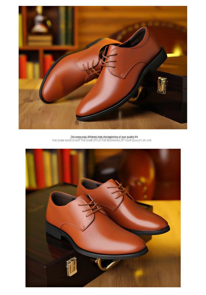Men's Large Leather Lace-up Formal Shoes - Korean Style Black Work Shoes