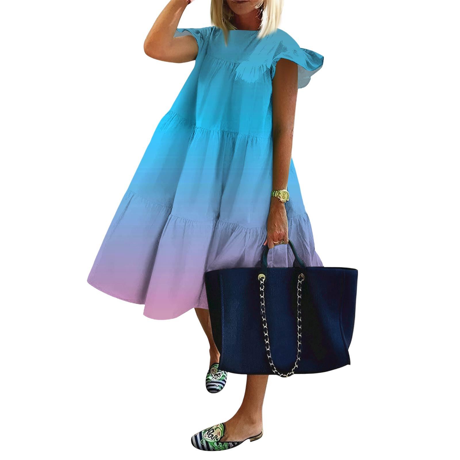 

Женские модные повседневные свободные платья с круглым вырезом и оборками на рукавах с принтом S синий