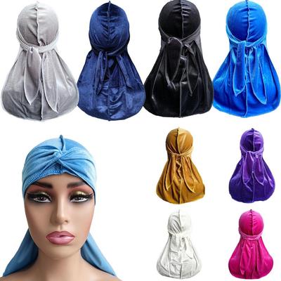 Βελούδινο Durag με Μακριά Ουρά - Παχύ Ζεστό Καπέλο Πειρατή για Street Dance