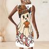 Women Plus Size Sleeveless A Line Dress Round Neck Keyhole Ring Halloween Ghost Pumpkin Printed Casual Dress