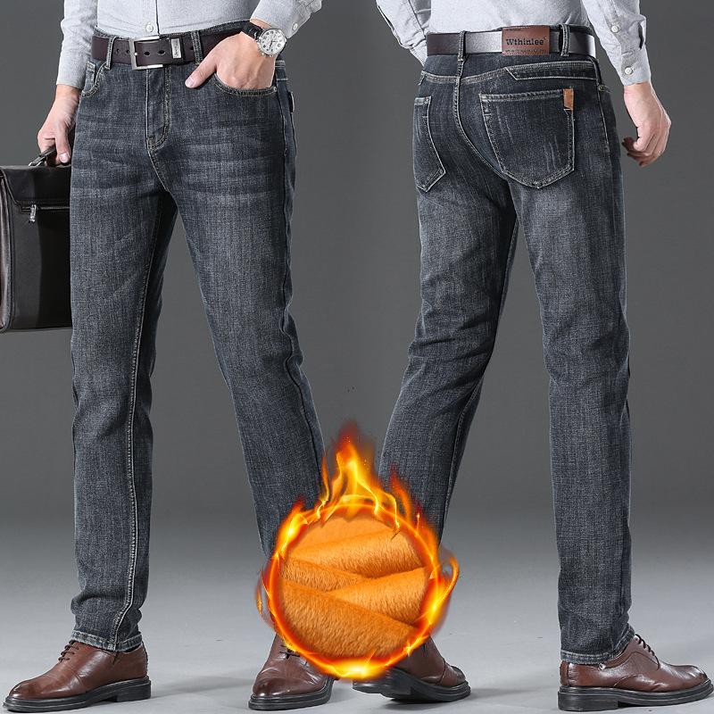 2024 Winter Neue Herrenjeans mit dickem Samt und lockerer Stretch-Straight-Tube Business Vielseitige Freizeithose