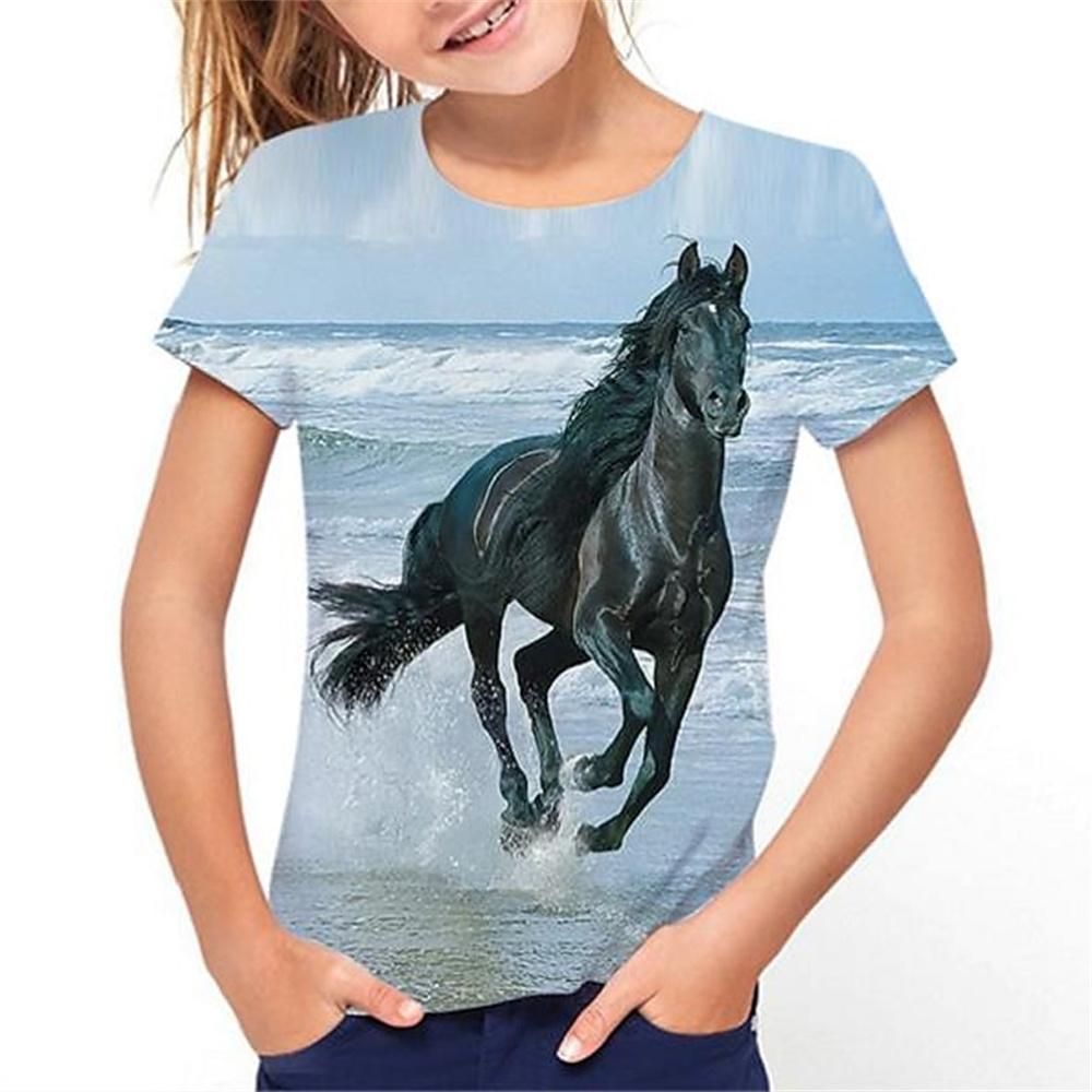 Cute Animal Horse Cartoon 3d Printed Fun Children's Clothing Baby Girl T-Shirt Summer Casual Short Sleeve Cool Girls' T-Shirt