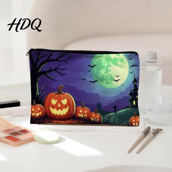 Large Capacity Pencil Bag Halloween Storage Bag, with Pumpkin Ghost Pattern Design, Thickened Themed Sundries Pouch Canvas Cosmetic Organizer,