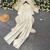 Casual and Fashionable Knit Set for Women New Summer V-Neck Short-Sleeve Sweater Tops and Wide-Leg Pants Two-Piece Sets