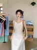 Design Sense Hollow Waist Hanging Neck Suspender Dress Dopamine Lace Up Waist Thin Holiday Style Fringed Long Dress