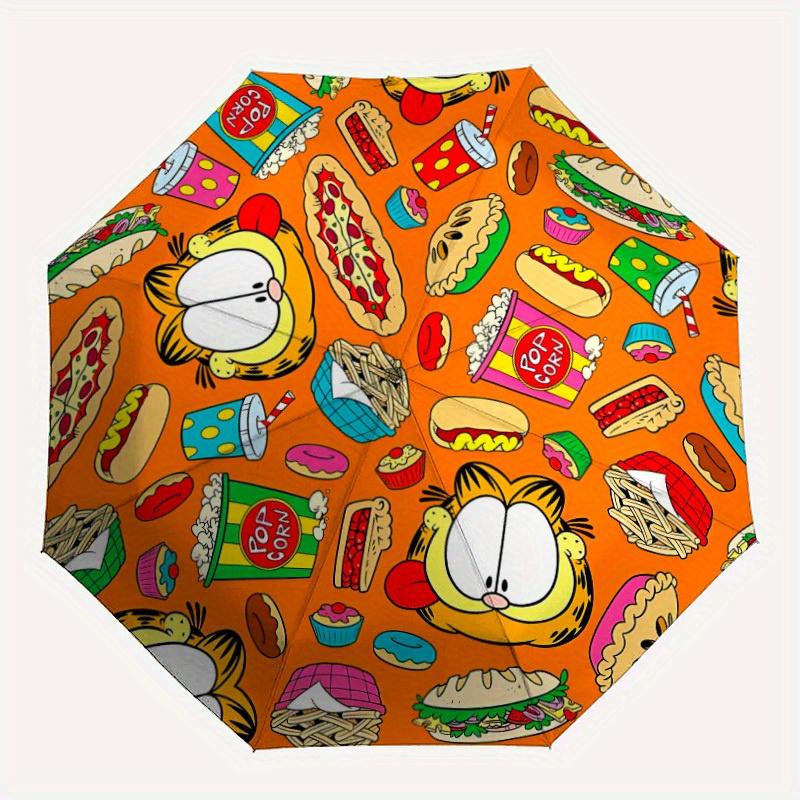 1pc Garfield FastFood Automatic Open/Close Umbrella, Portable 3-Fold Compact Umbrella for Men & Women, Perfect Gift for Birthday126