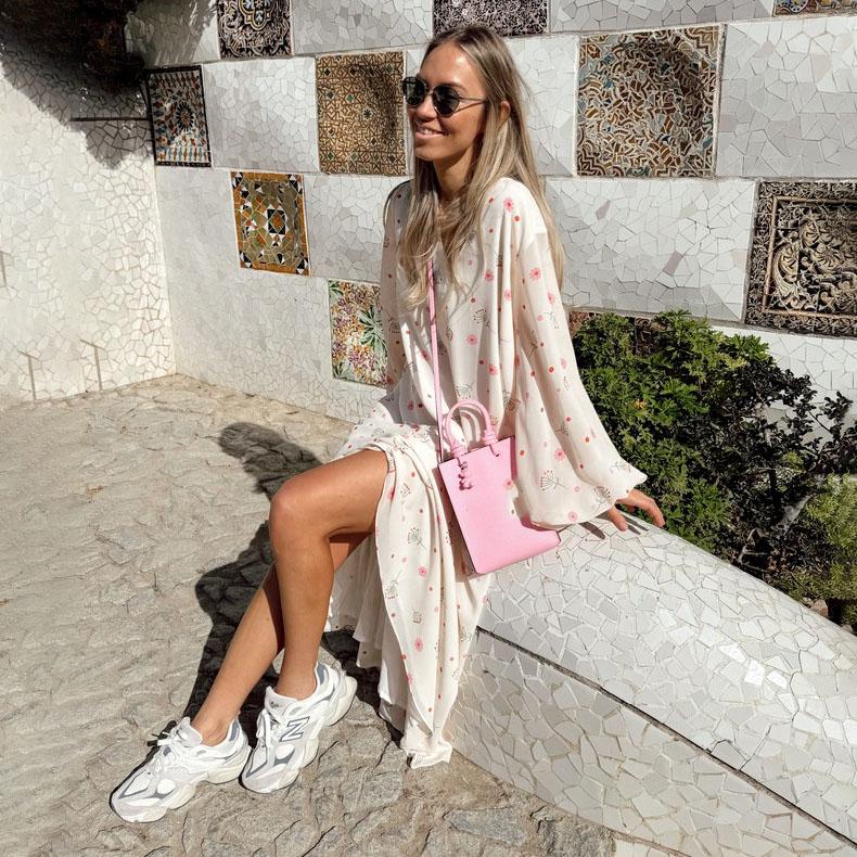 Женское летнее этническое принтованное платье с длинными рукавами и высокой талией — фото 7