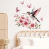 Fresh Watercolor Hummingbird Butterfly Peach Blossom Branch Wall Stickers, Self-Adhesive Decor for Bedroom Bathroom Decoration