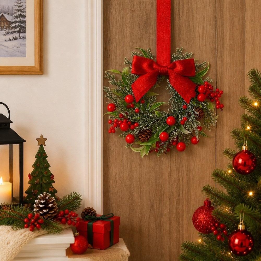 Durable Polyester Cabinet Ribbon Garland Vibrant Red Holiday Bow Ornament Fireplace Mantel