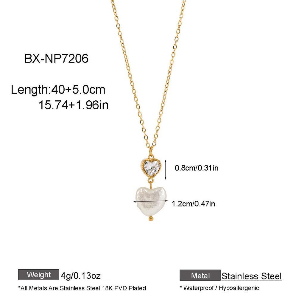 Baroque Pearl & Zircon Necklace with Gold-Plated Titanium Steel