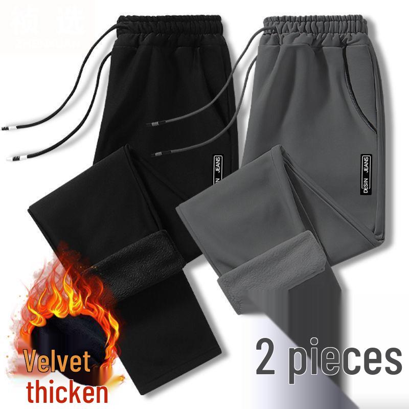 Men's Velvet-Lined Slim-Fit Straight Casual Pants for Fall & Winter