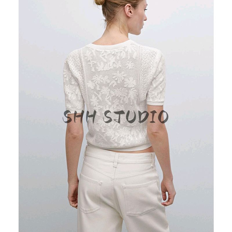 MD Spring/Summer New Arrival Women's Clothing French Romantic Style Exquisite Lace Round Neck Short Sleeve Knitting Cardigan 5716677