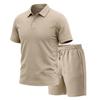 Men's Summer Jacquard Polo Shirt and Shorts Set Casual Loose Fit Lapel Collar 2-Piece Outfit