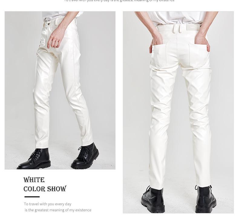 Spring/Summer Men's Slim Fit Elastic Leather Pants - Green Bar Orange, Breathable & Lightweight