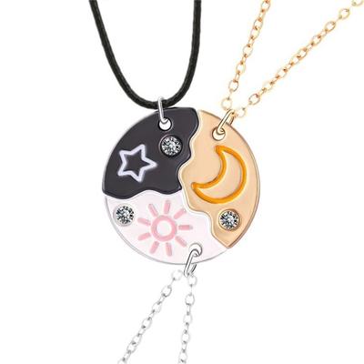 Elegante Set Collana con Ciondolo Sole Luna Stella Decorazione per Migliore Amico Coppie Catena Regolabile Gioielli alla Moda Regali