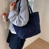 Large Capacity Cotton Padded Down Shoulder Bag, Women's Car Stitching Tote Bag, Expandable and Retractable Suitcase, Commuting Bag for Travel