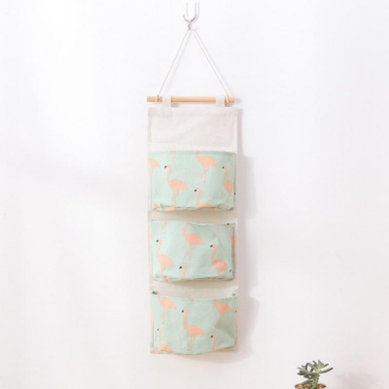 Cotton and Linen Multi-layer 3-cell Storage Bag Wall Storage Bag Cloth Hanging Bag Behind The Dormitory Door Hanging Bag