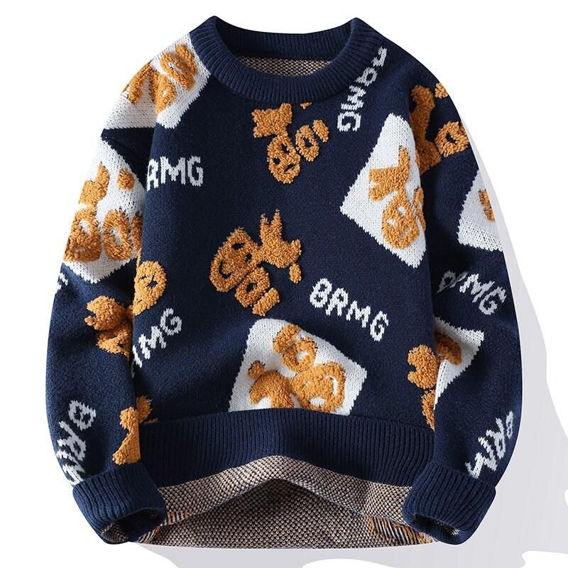 Hot Selling Explosive Autumn and Winter New Casual Crew Neck Loose Sweater Chinese Red Fuzi Knitted Sweater for Men