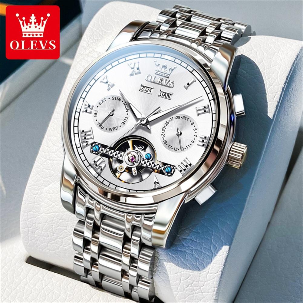 OLEVS 6607 Automatische Herrenuhren Top Original Mechanische Uhr für Herren Luxus Skelett Schwungrad Wasserdicht Kalender Armbanduhr