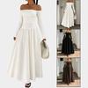 Abito Lungo Elegante da Donna Off-Shoulder a Manica Lunga Vita Alta Slim Linea ad A