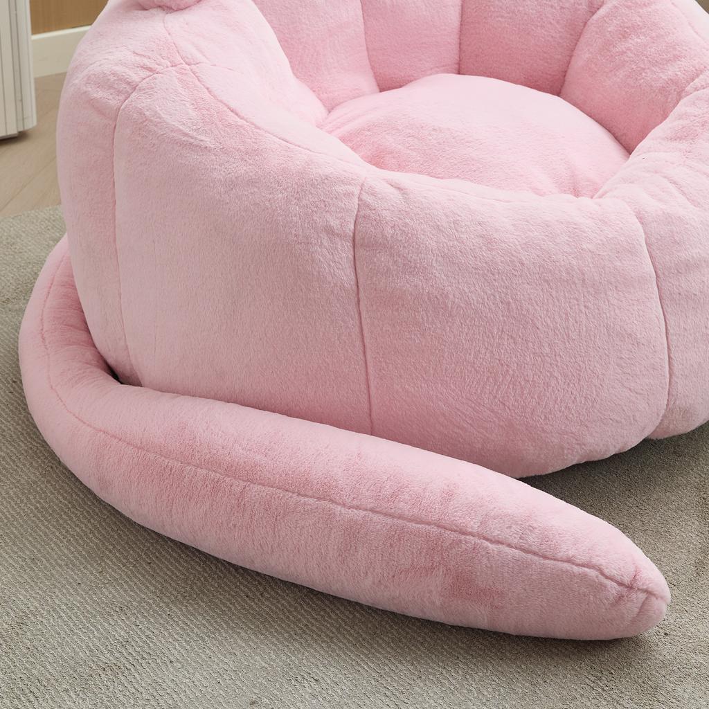 Cat-Shaped Sofa with Long Tail Adult Beanbag without Installation Suitable for Living Room, Bedroom etc. Relax and Enjoy Life, Pink