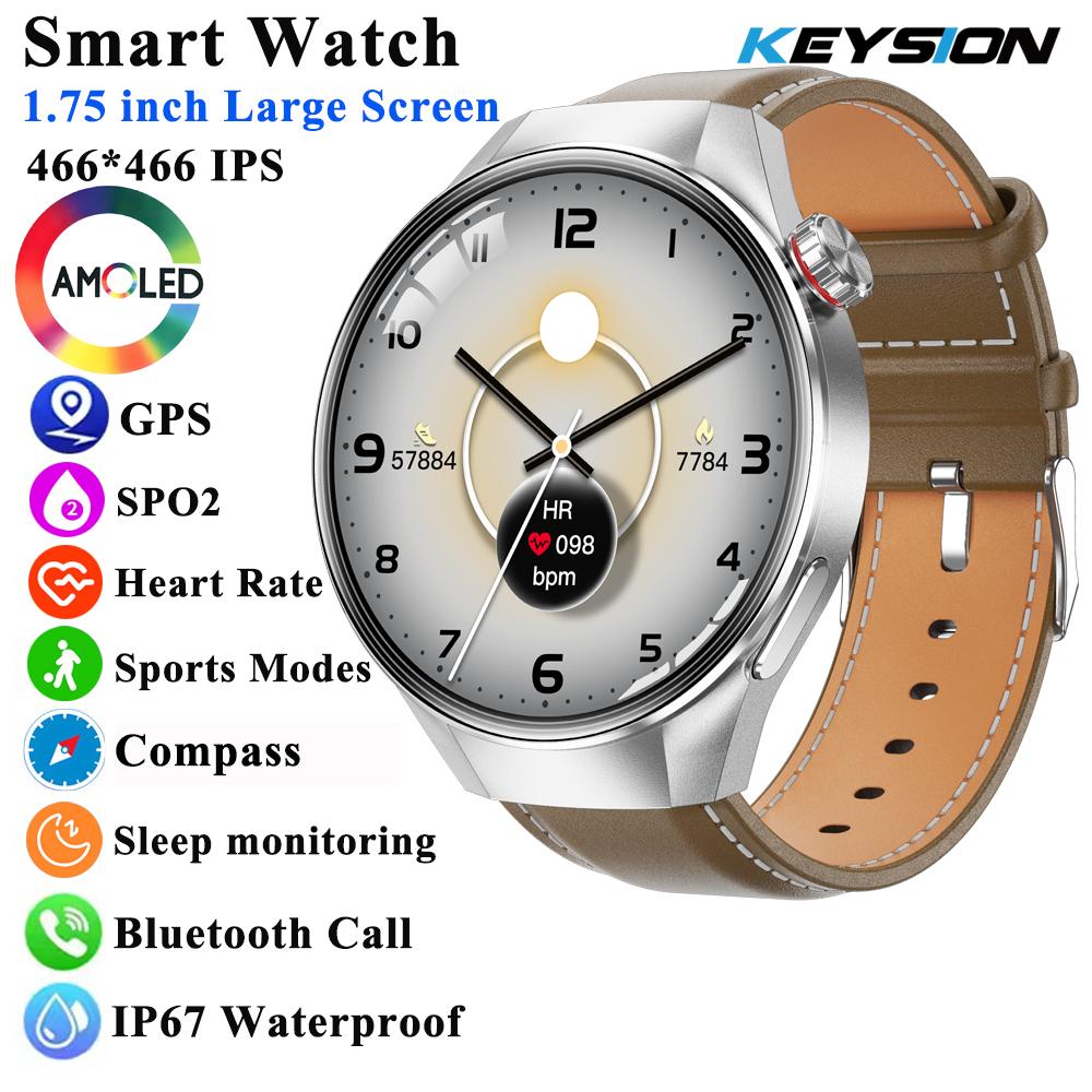 50mm 1.75" HD AMOLED Screen Smart Watch Men Business Bluetooth Call Heart Rate Blood Oxygen GPS Track Compass Sport SmartWatch