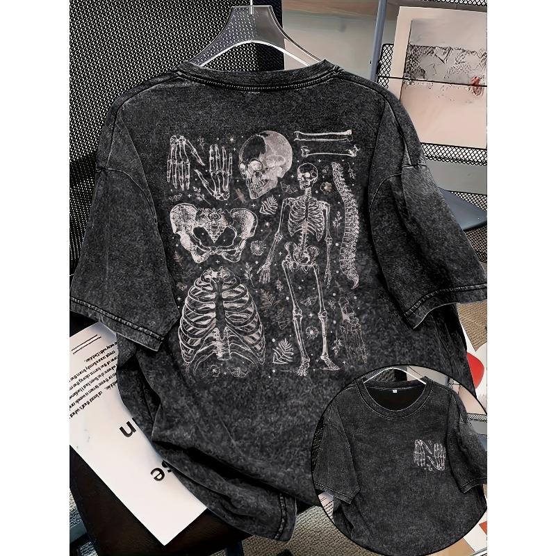 Trendy Vintage Snowflake Distressed Skull Skeleton Graphic Tee, Stylish Multi-Purpose Distressed Men S T-Shirt, Must-Have  Street Fashion S