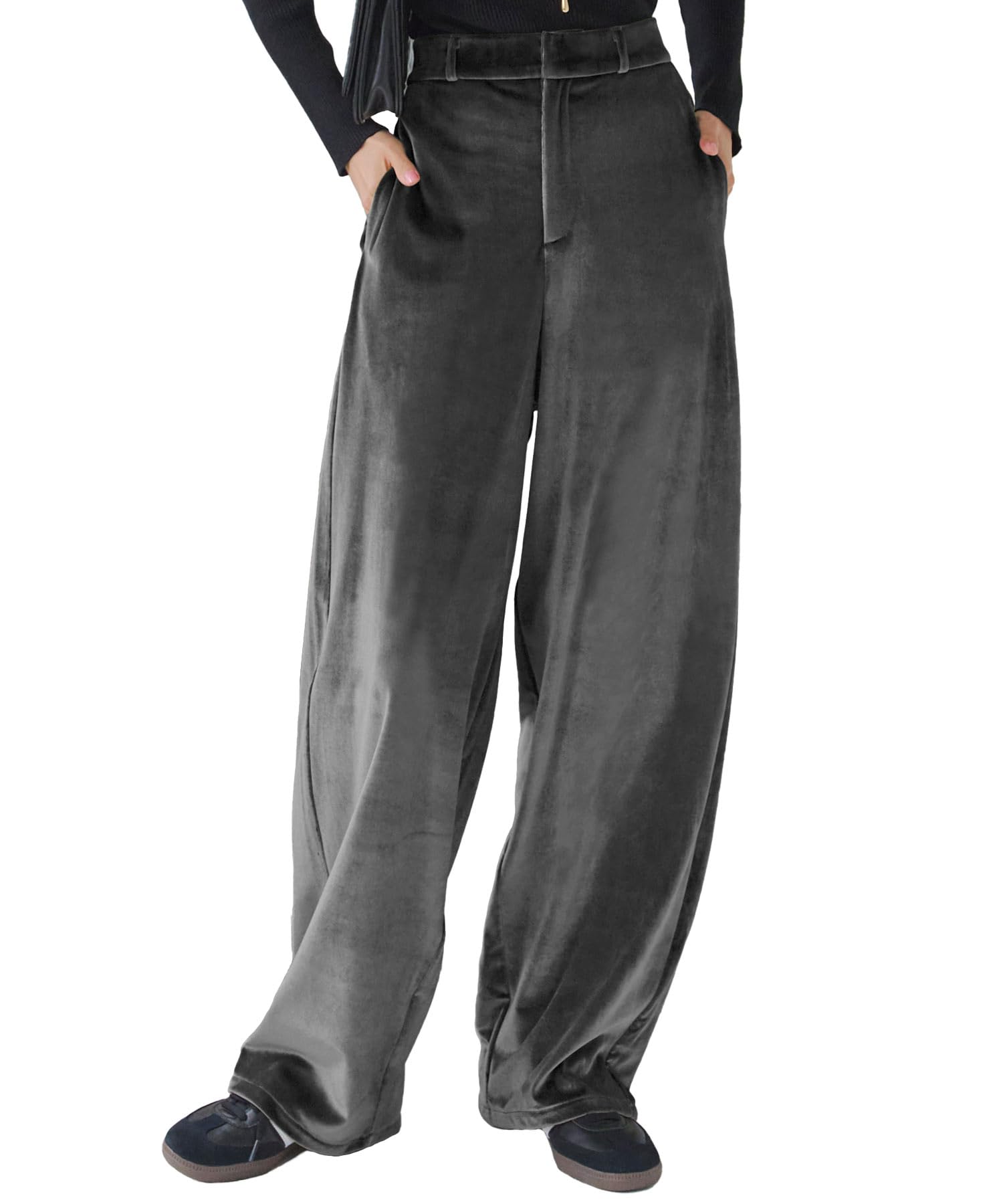 Kobe Lettuce Velour Curved Long Wide Straight Casual Size Gray Pants, Pants, Pants, Pants, Fall/Winter, Stylish, [M4142], L, серый