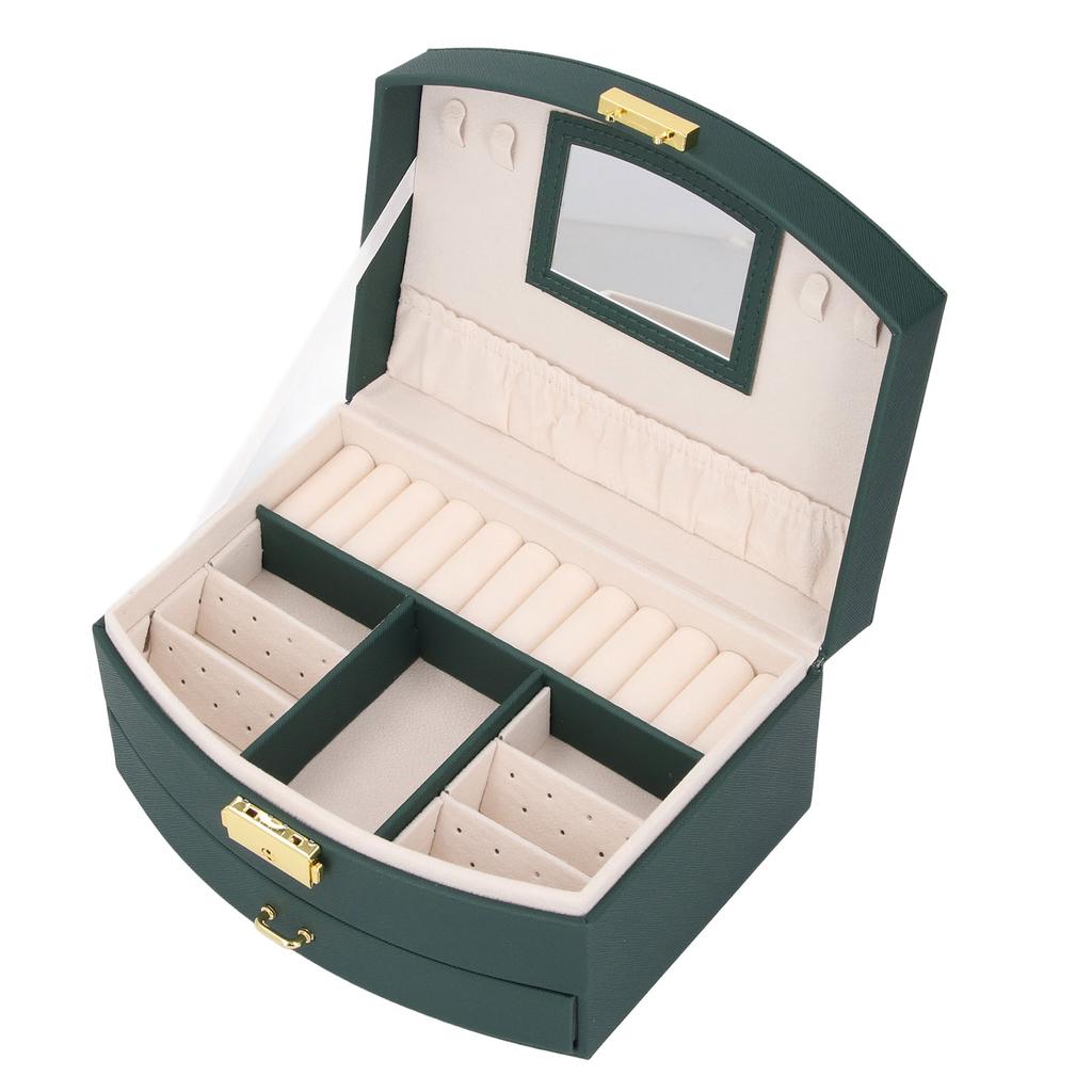 Double Layer Jewelry Box Women Storage Organizer Large Capacity Lockable Drawer Type Jewelry