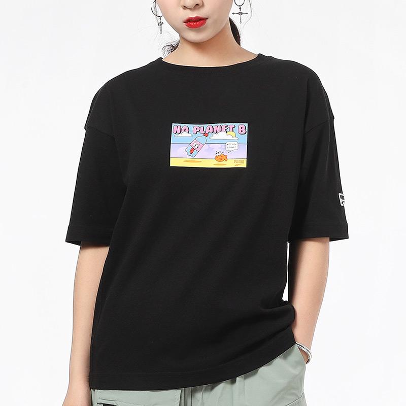 Puma Downtown Graphic Tee Casual Sporty Round Neck Short Sleeve T-Shirt Women Tops Black 531438-01