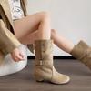 Suede retro belt buckle thick heel western cowboy boots women's spring and autumn new fashion versatile fashion boots