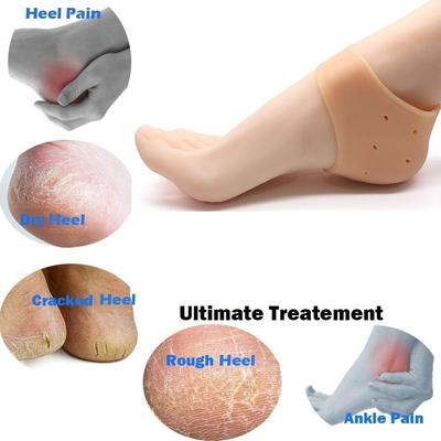 Silicone Gel Heel Pad Socks for Pain Relief - 1 Pair (Beige, Free Size)