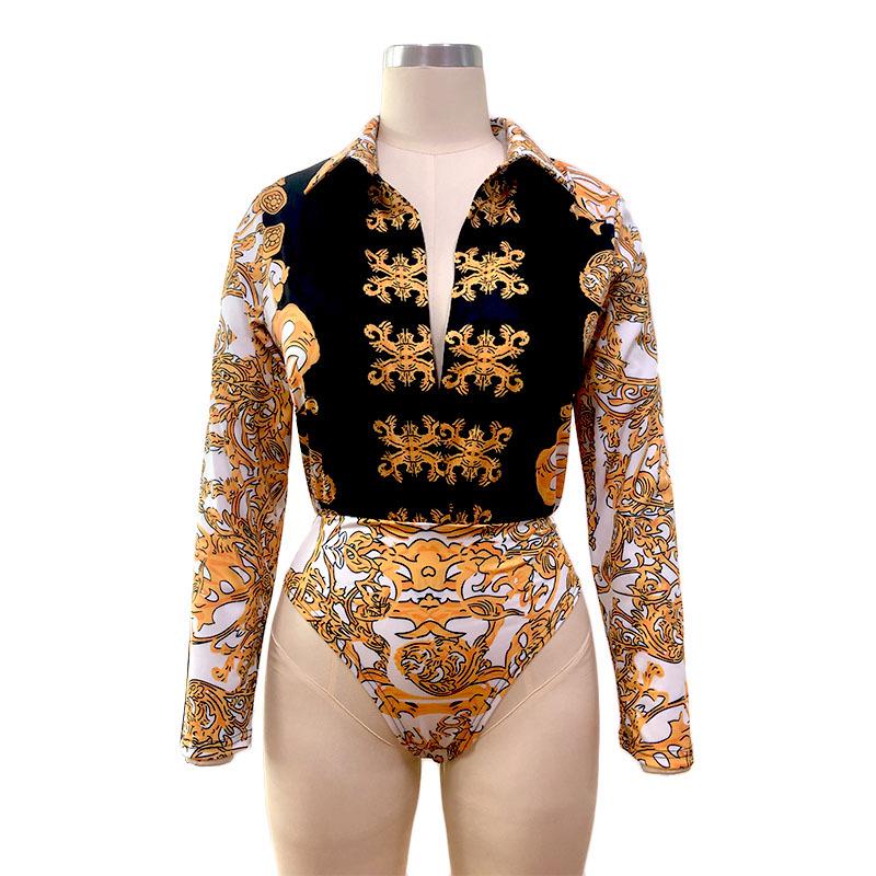 2022 Casual European & American Fashion Print Long-Sleeve Sexy Two-Piece Women's Set