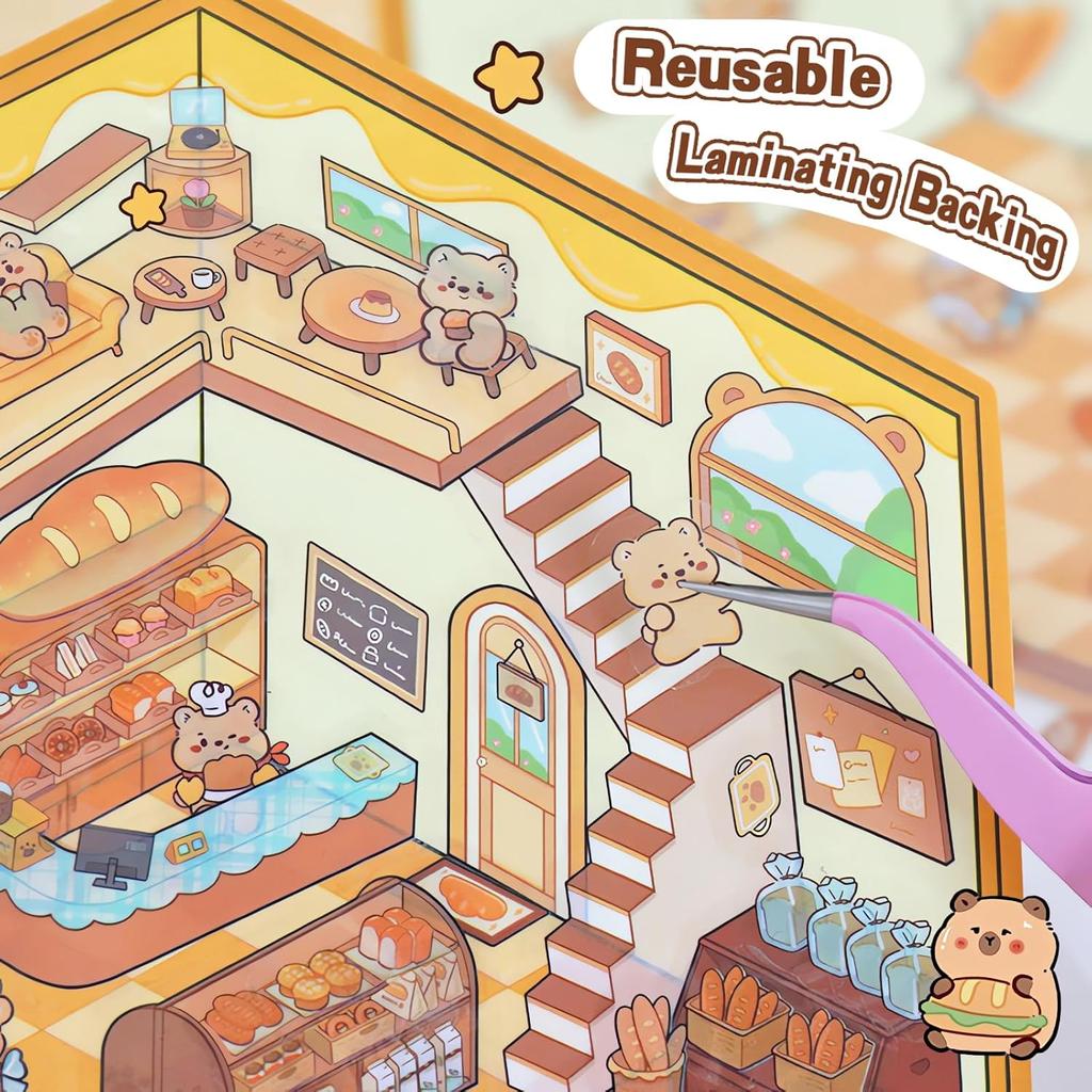 1-10Sets 3D Sticker Set Cartoon Diorama for Journal Scrapbooking Red Xiaohongshu DIY Craft ASMR Relaxation Miniature House Scene