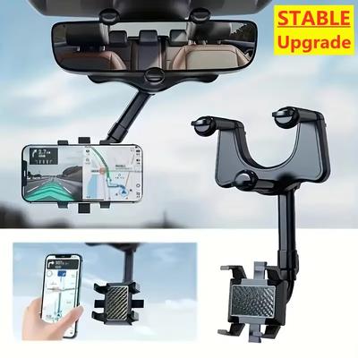 Car Rearview Mirror Phone Holder 360° Retractable Rotatable Cell Phone Holder Clip Phone GPS Support Mobile Phone Mount Stand
