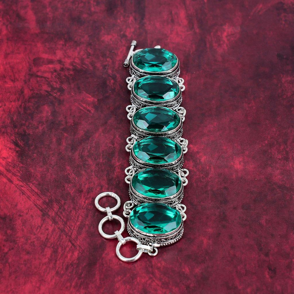 Aqua Apatit Armband, 925 Massivt Sterling Silver Handgjort Ädelstensarmband Smycken, Gåvor Till Hustru Helt Nytt Armband