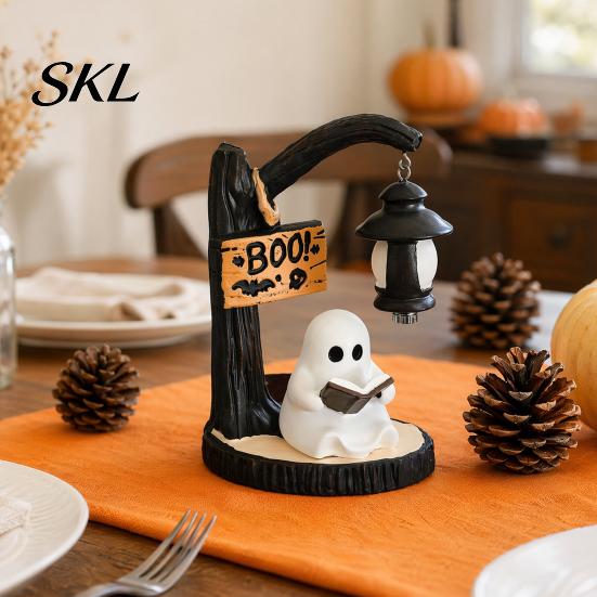 Halloween Ambient Lighting Witch/Ghost LED Lamp, Gothic Resin Ornament with Warm Light for Home Decor Decor, Desktop Spooky Night Party Glow Lamp