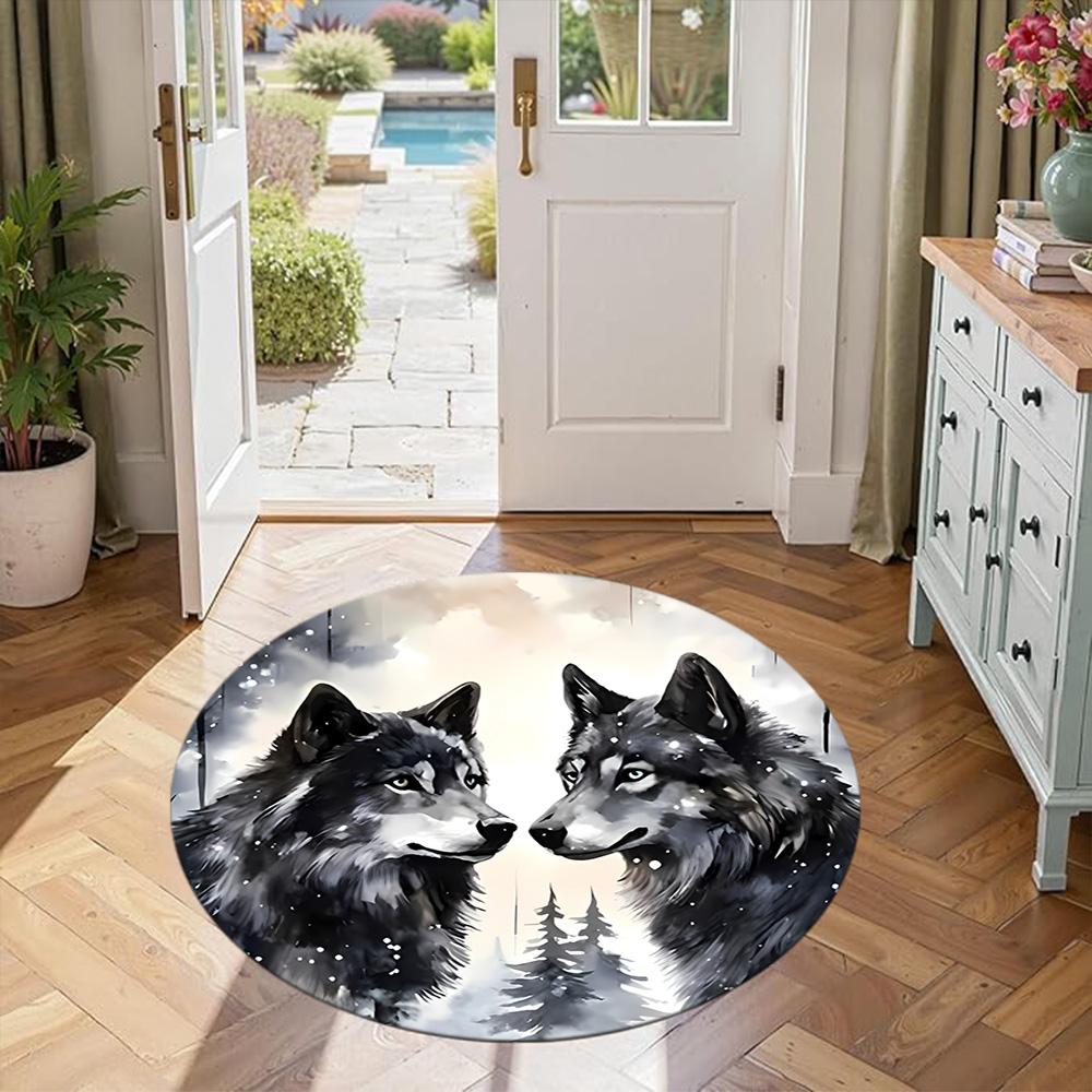 Wolf Round Office Rug Design for Dormitory Entryway Playrooms Living Rooms Anti-slip Round Rug Anime Office Decor Perfect Birthday Christmas Gift Idea