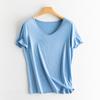 Sommer Kurzarm Damen T-Shirts Echte Seide Leinen Baumwolle T-Shirt Damen Lässige Tees V-Ausschnitt Frau Einfarbige Oberteile