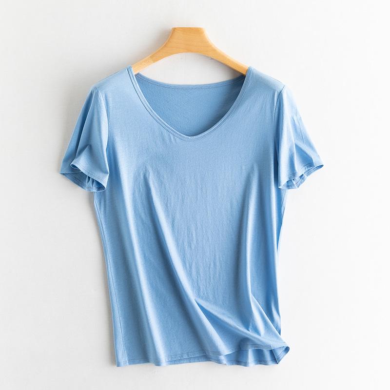 Sommer Kurzarm Damen T-Shirts Echte Seide Leinen Baumwolle T-Shirt Damen Lässige Tees V-Ausschnitt Frau Einfarbige Oberteile