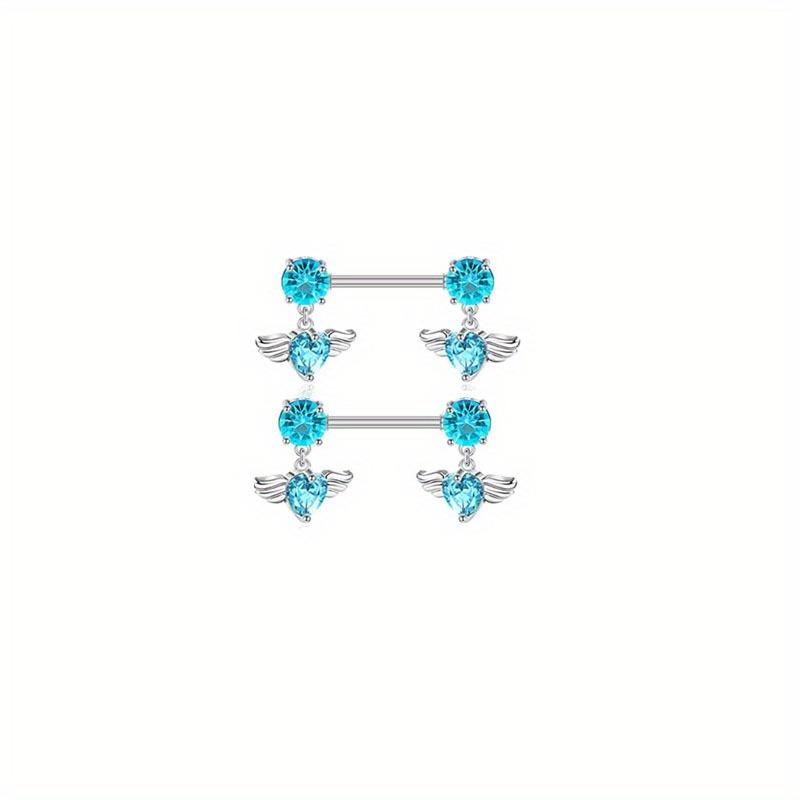 2pc Stainless Steel Flower Drop Oil Straight Nail Kitten Zircon Body Piercing Nipple Ring Jewelry