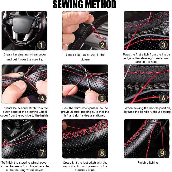 Genuine Leather Steering Wheel Cover, Stitch On Wrap For Steering Wheel Up To Diameter 15 Inches, DIY Sewing Steering Wheel Protector, Car