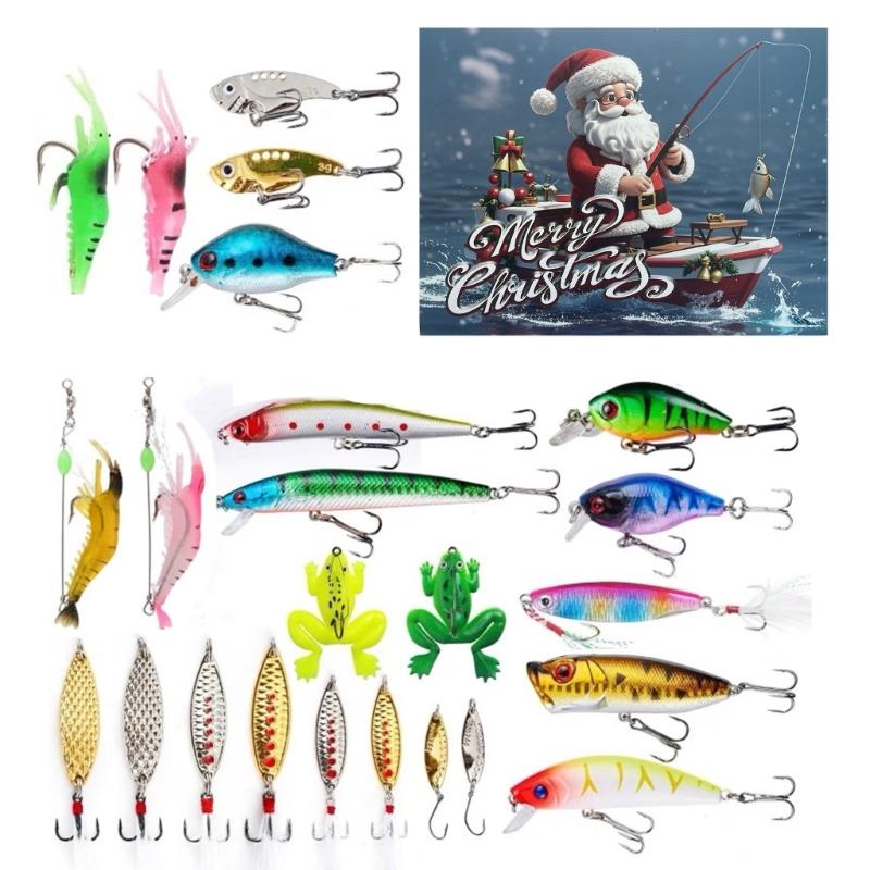 24Pcs Fishing Tackle Advent Calendar Fishing Lure Swimbaits Artificial Hard Baits Christmas Gift for Dad & Fishing Lover