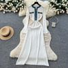 French Foreign Style Fashionable Small Fragrant Style Contrasting Colors Metal Buckle Round Neck Long Sleeve Waist Knitted Dress Women's Sweater Dress